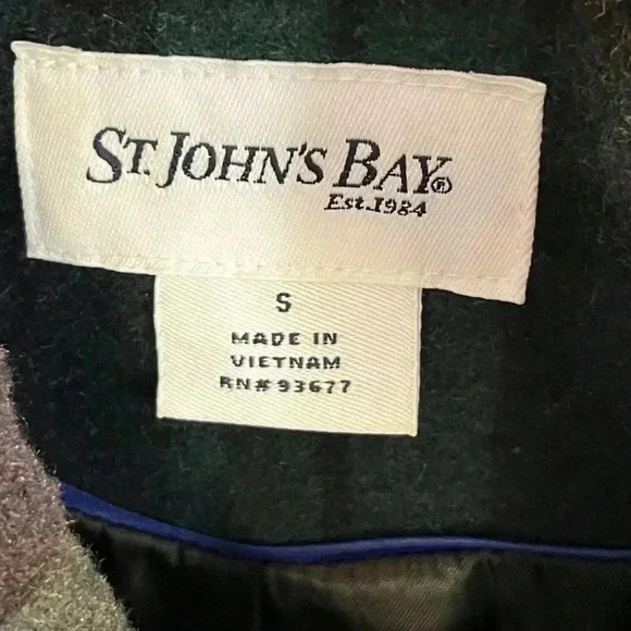 St. John's Bay Wool Tartan Plaid Peacoat in Navy and Green. Size Small. - Picture 4 of 10